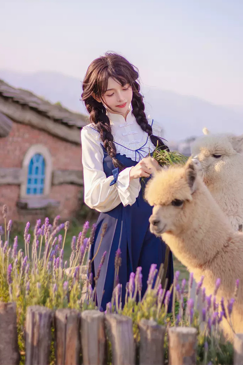 Girly Ruffle Color Chinese-style Dress
