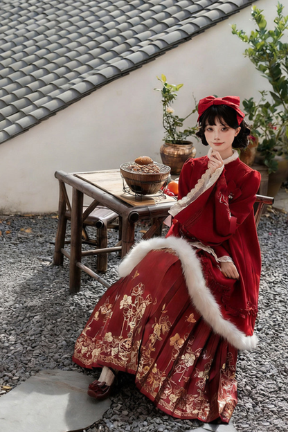 Chinese-style Big Sleeve Dress + Apron + Skirt + Leg Warmers + Hairband + Clip + Pin
