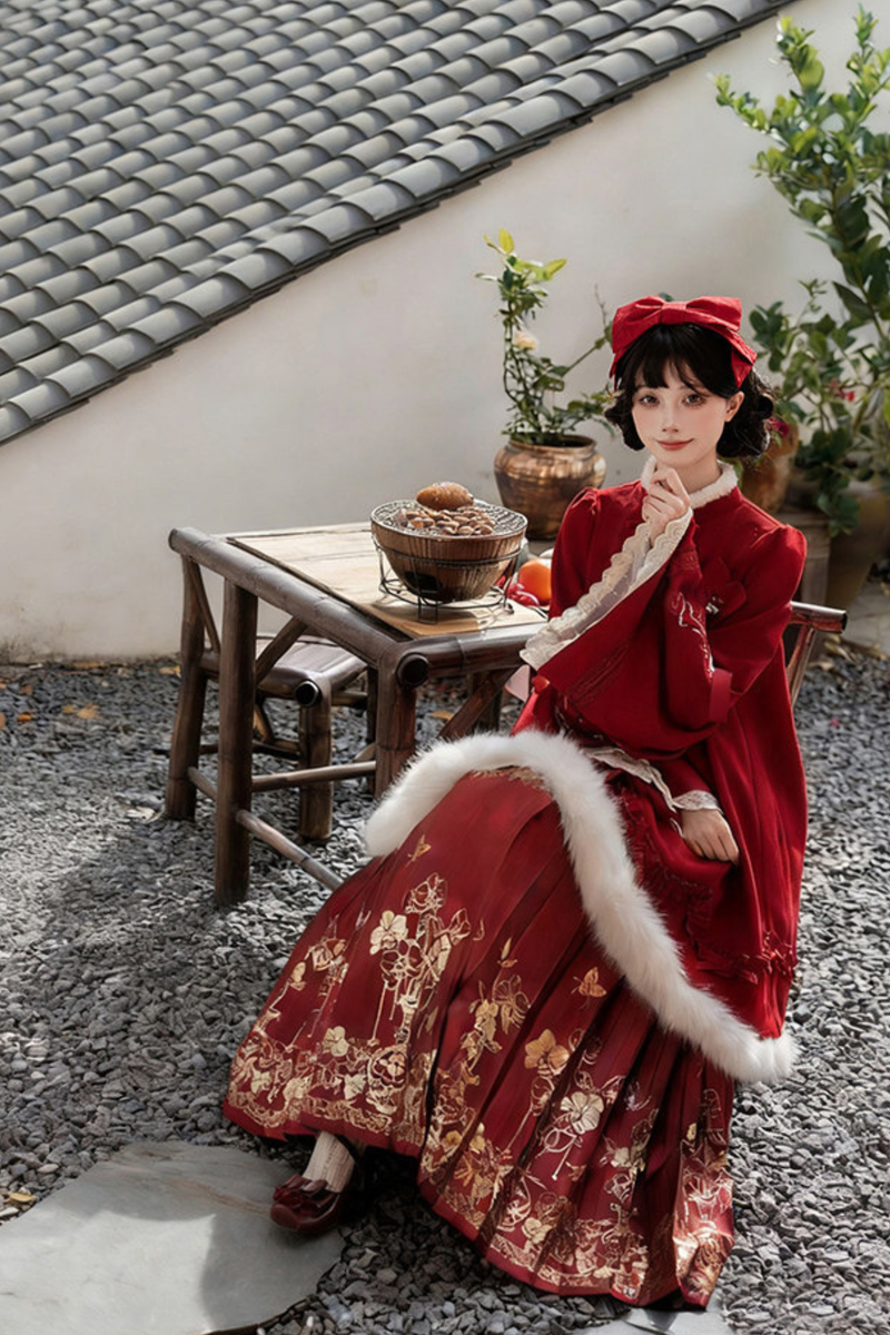 Chinese-style Big Sleeve Dress + Apron + Skirt + Leg Warmers + Hairband + Clip + Pin