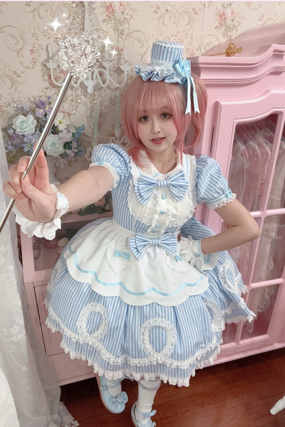 [pre-order] Retro Doll-like Lolita Dress + Hair Band + Clip + Bonnet + Hat