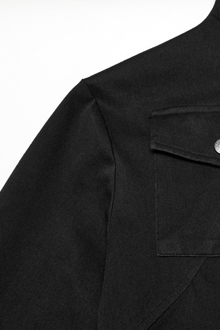 Black Stand Collar Long Sleeves Asymmetric Zipper Punk Blouse