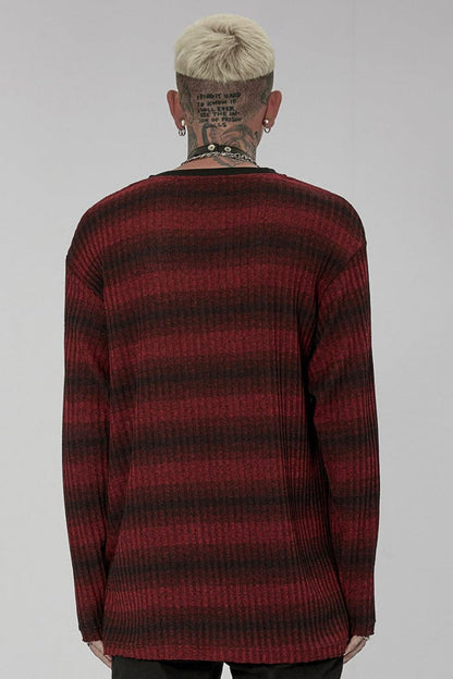 Round Collar Long Sleeves Striped Print Steampunk Sweater 2 Colors