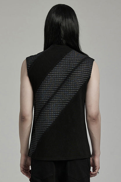Black Sleeveless Print Asymmetric Zipper Punk Tank Top