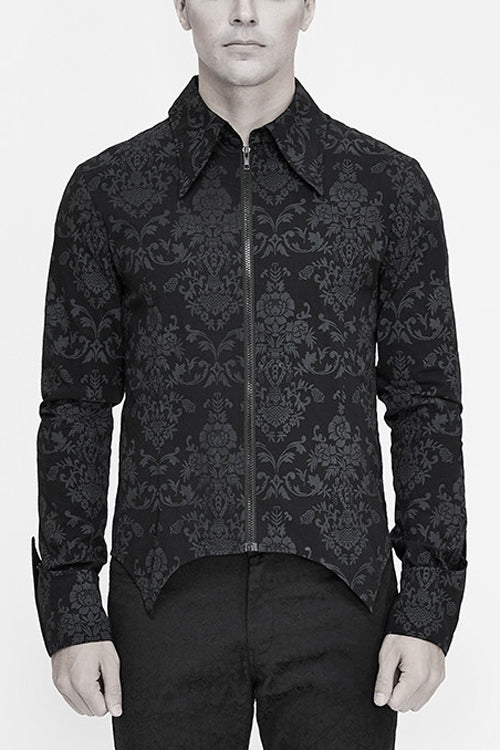 Black Folding Cuffs Palace Printed Zipper Gothic Blouse