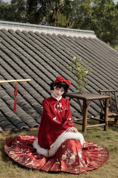 Chinese-style Big Sleeve Dress + Apron + Skirt + Leg Warmers + Hairband + Clip + Pin