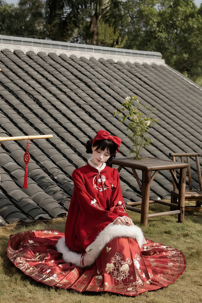 Chinese-style Big Sleeve Dress + Apron + Skirt + Leg Warmers + Hairband + Clip + Pin