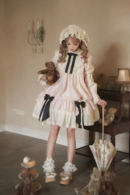 [pre-order] Rose Ruffle Lolita Dress + Dress + Belt + Brooch + Ribbon + Headband + Sleeve