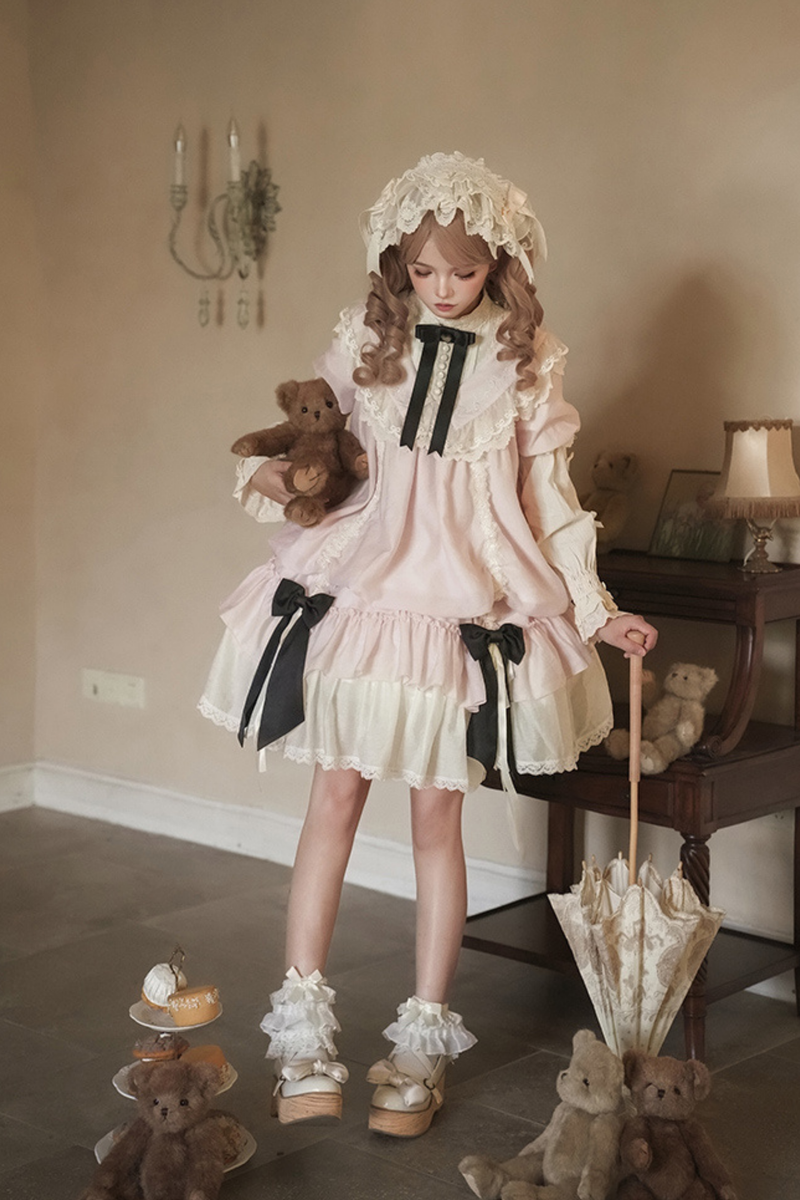 [pre-order] Rose Ruffle Lolita Dress + Dress + Belt + Brooch + Ribbon + Headband + Sleeve
