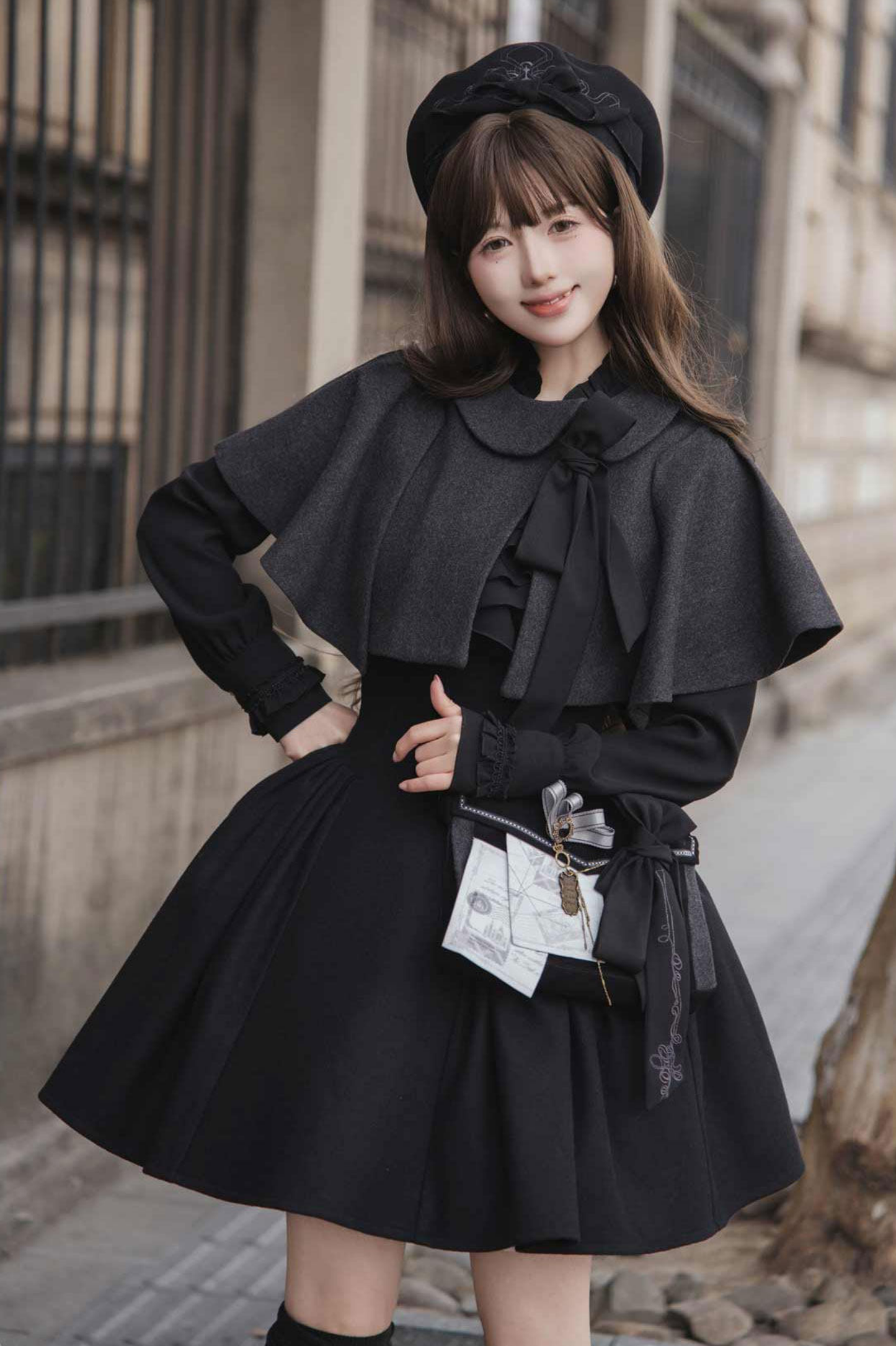 British Detective Lolita Coat + Cape + Skirt + Shirt + Bag + Brooch + Hat + Beret + Necklace