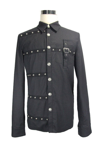 Black Cotton Long Sleeves Punk Blouse