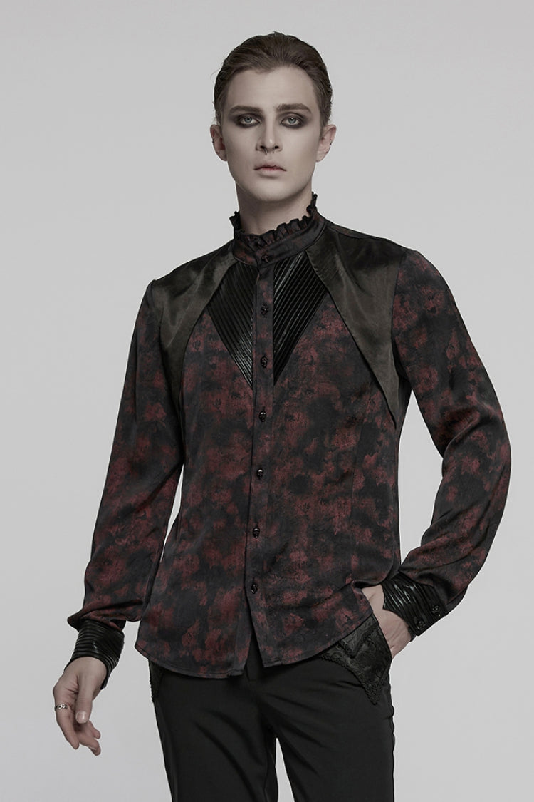 Black/red Stand Collar Long Sleeves Ruffle Pleated Gothic Blouse
