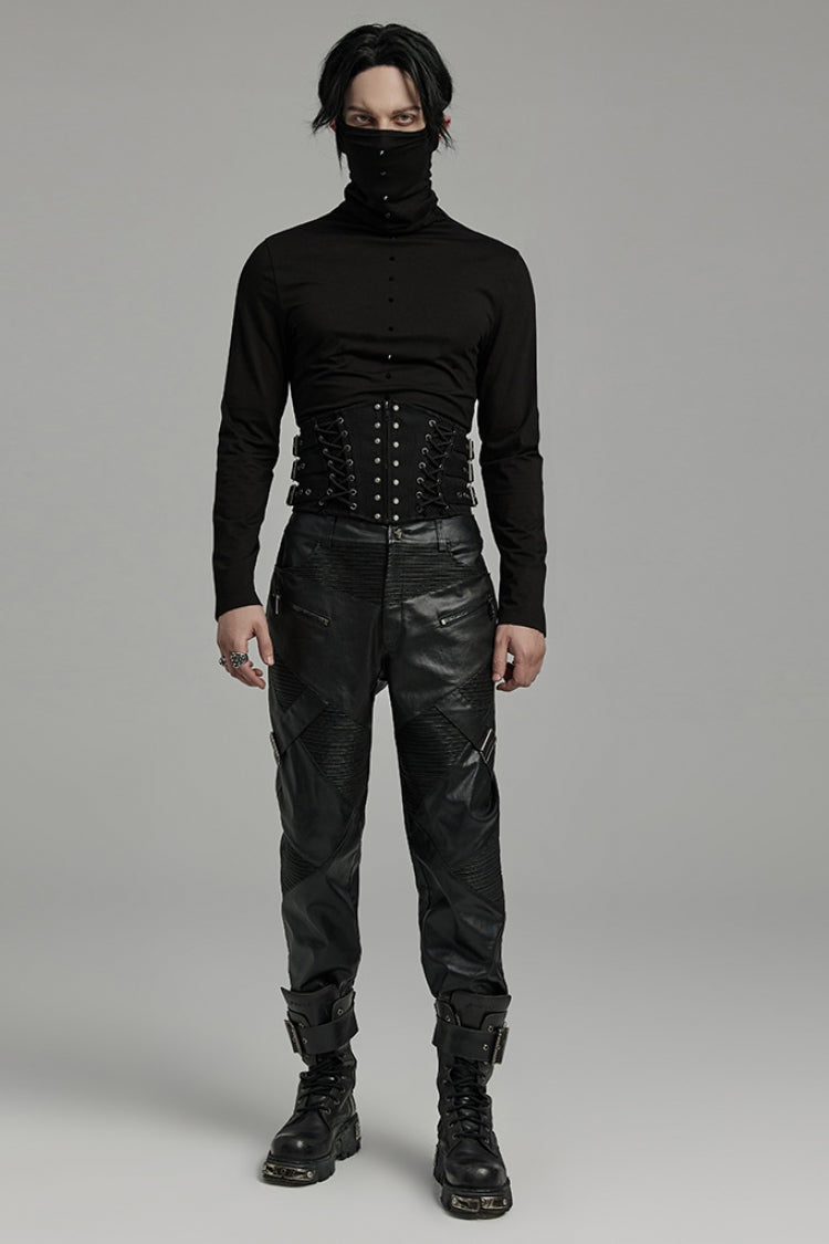 Black Multi-buckles Studded Lace-up Punk Girdle