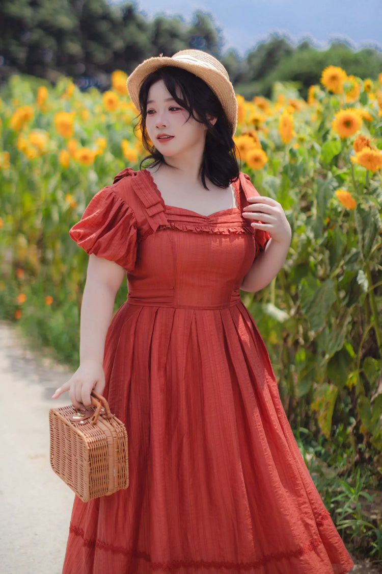 Red [forest Gallery] Square Collar Short Sleeves Ruffled Bow Classic Lolita Dress