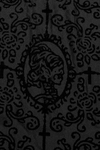 Black Sleeveless Beaded Cross Flocking Print Gothic Tank Top