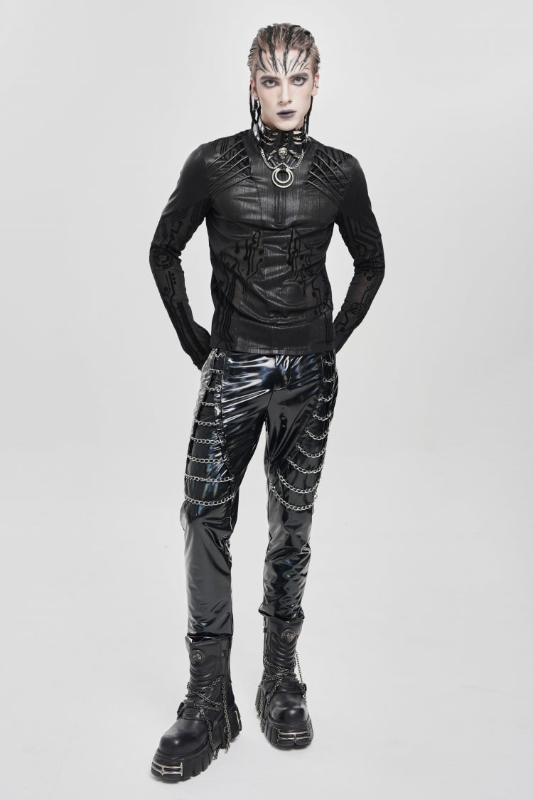 Black Long Sleeves Circuit Board Print Punk Blouse