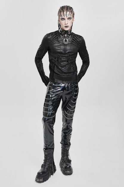Black Long Sleeves Circuit Board Print Punk Blouse