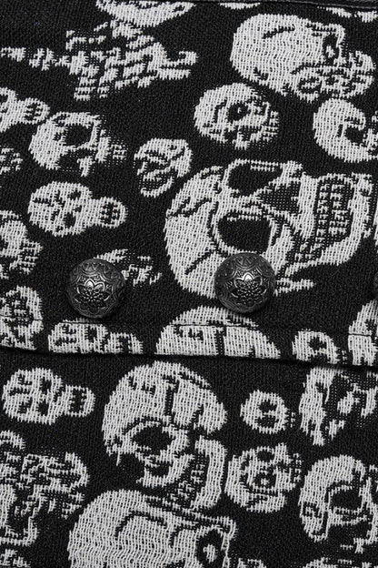 White/black Contrast Sleeveless Skulls Print Jacquard Hollow Gothic Vest