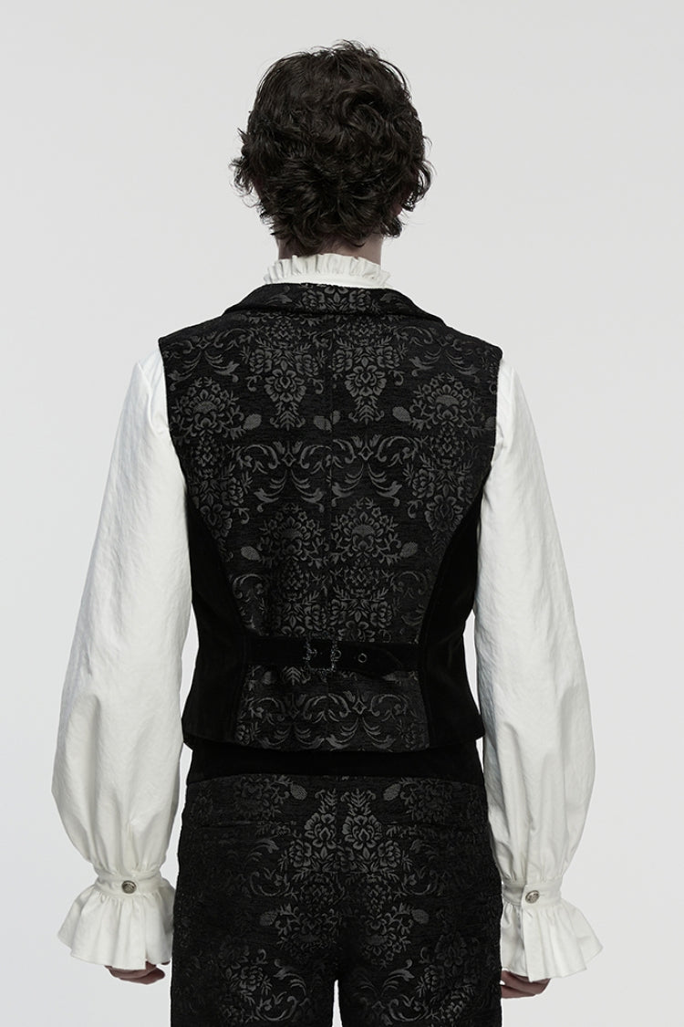 Black Sleeveless Jacquard Buckled Gothic Vest