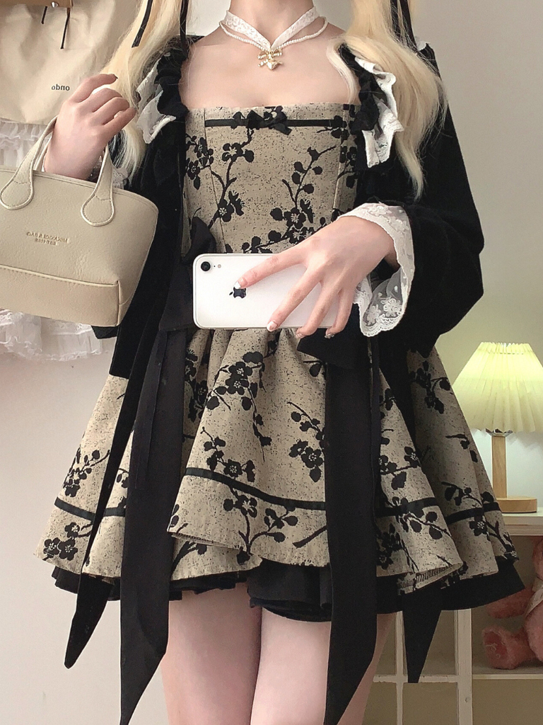 Dark Night Banquet Jacquard Retro Strapless Fishbone Bow Dress