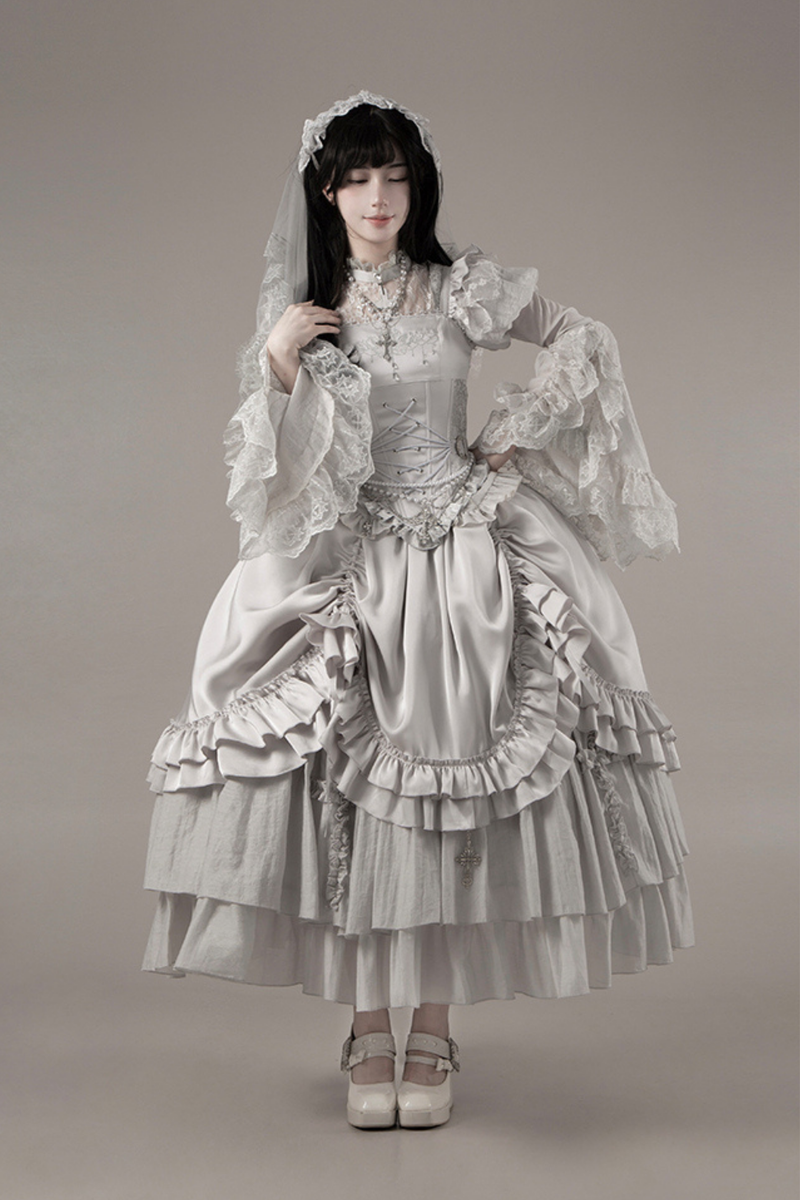 Gothic Lolita Skirt + Corset + Veil + Necklace + Waist Chain