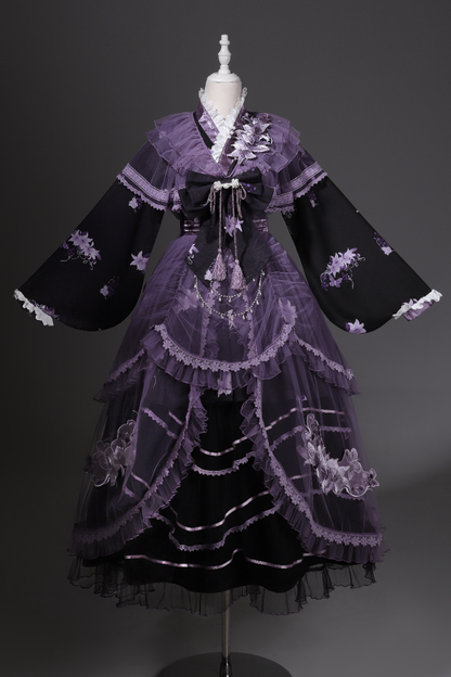 Chinese-style Purple Dress + Outer Dress + Long Skirt