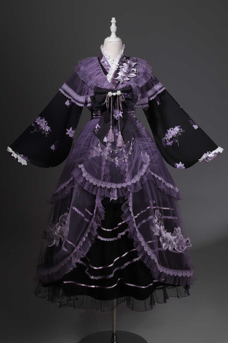 Chinese-style Purple Dress + Outer Dress + Long Skirt