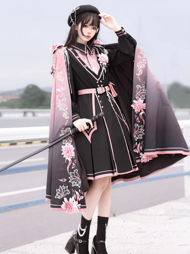 Dark Pink Military Cape Coat + Lolita Dress [pre-order]