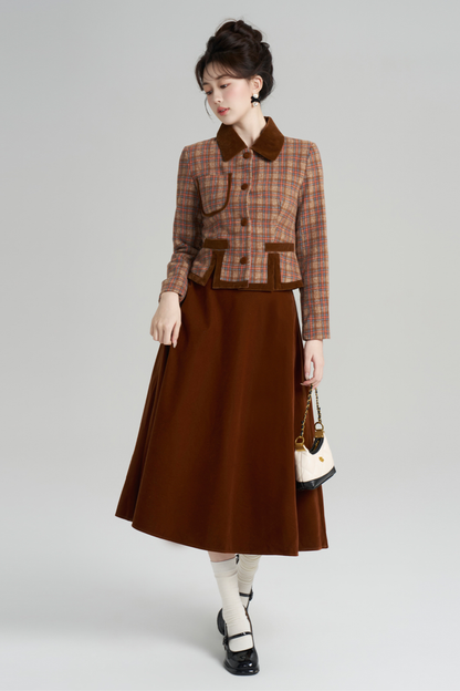 Plaid Jacket + Retro Plaid Velvet Skirt