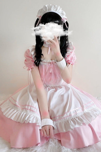 Short Sleeve Pink Maid Dress Set