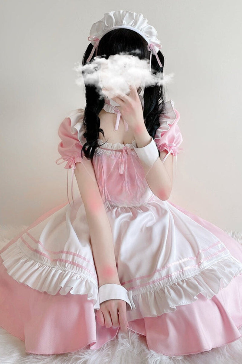 Short Sleeve Pink Maid Dress Set