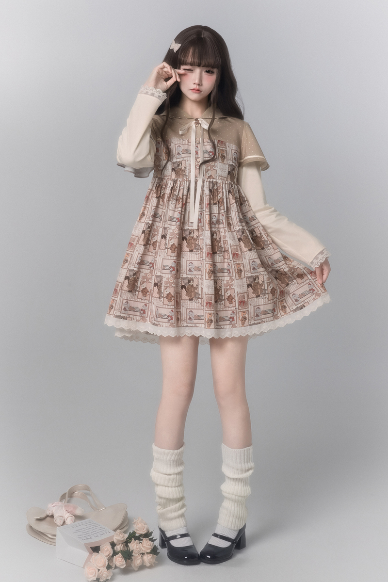 Bear Stamp Hooded Dress