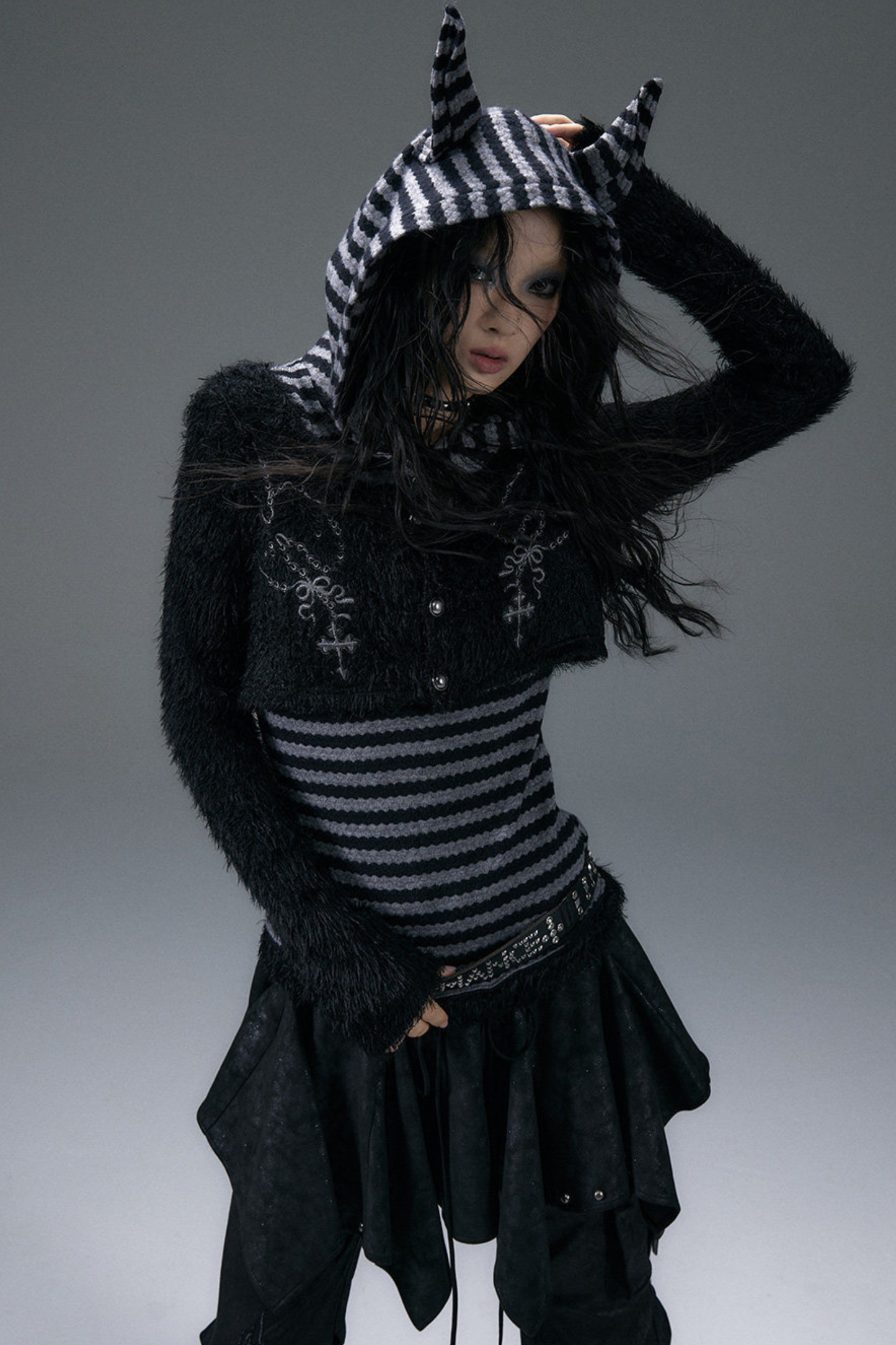 Striped Animal Hooded Top