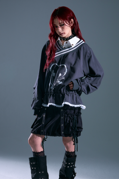 Drawstring Loose Sweatshirt