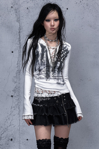 Lace Patchwork Tight Hooded Hoodie