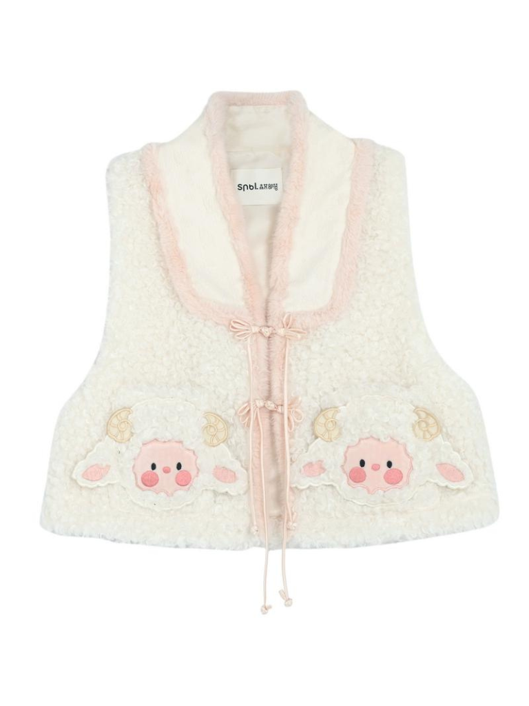 Chinese-style Retro Sheep Fur Vest + Pleated Skirt