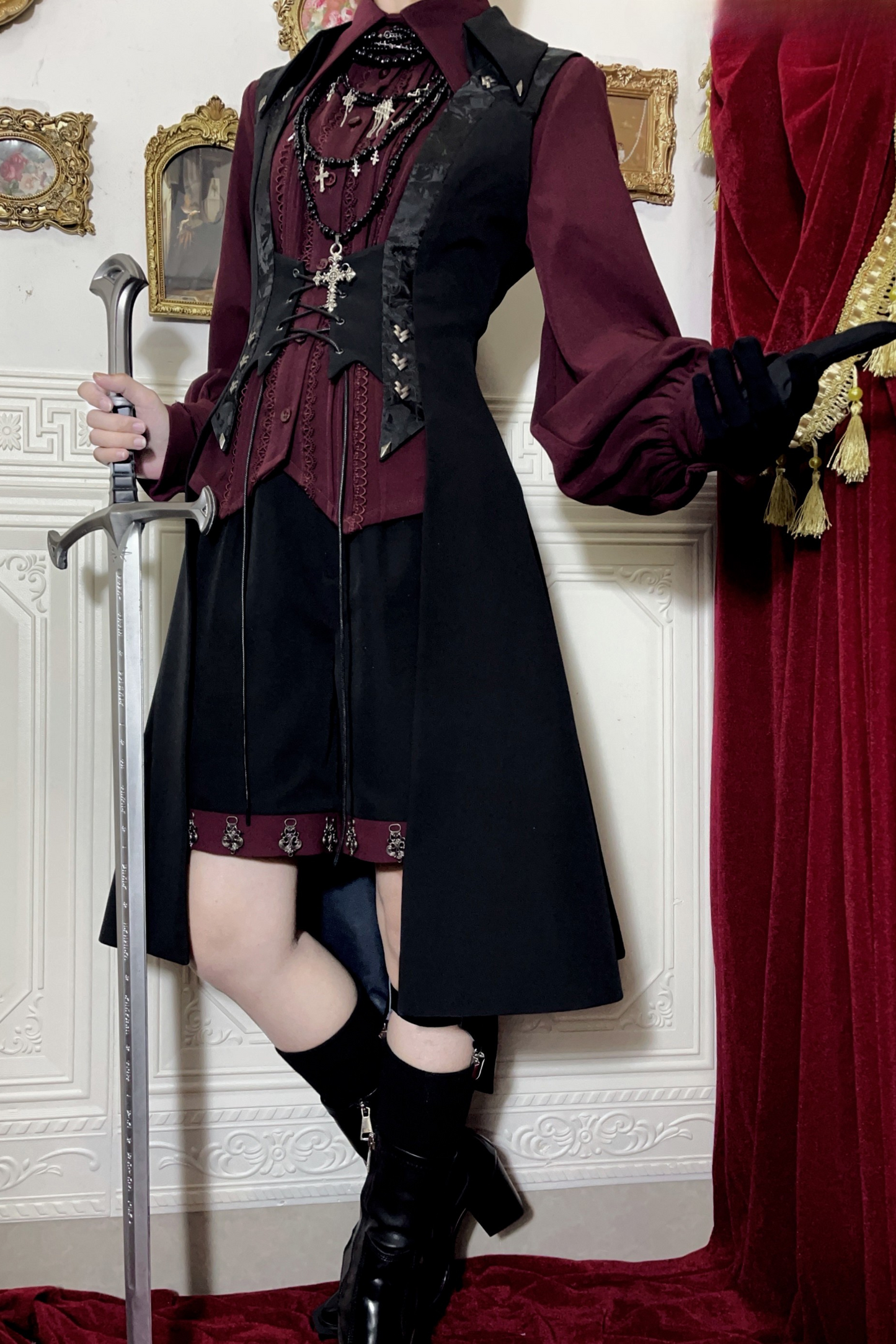 Red Black 4.0 Retro Dark Long Vest Prince Set