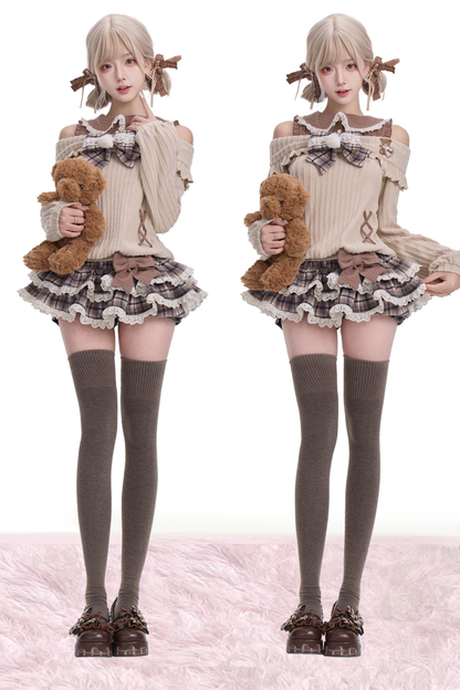 Light Brown Knit Top + Tiered Skirt