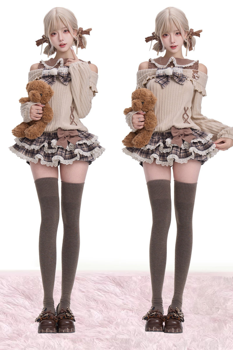 Light Brown Knit Top + Tiered Skirt