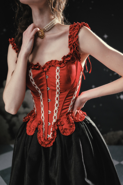 Lace Maid Retro Red Corset Top + Flare Skirt