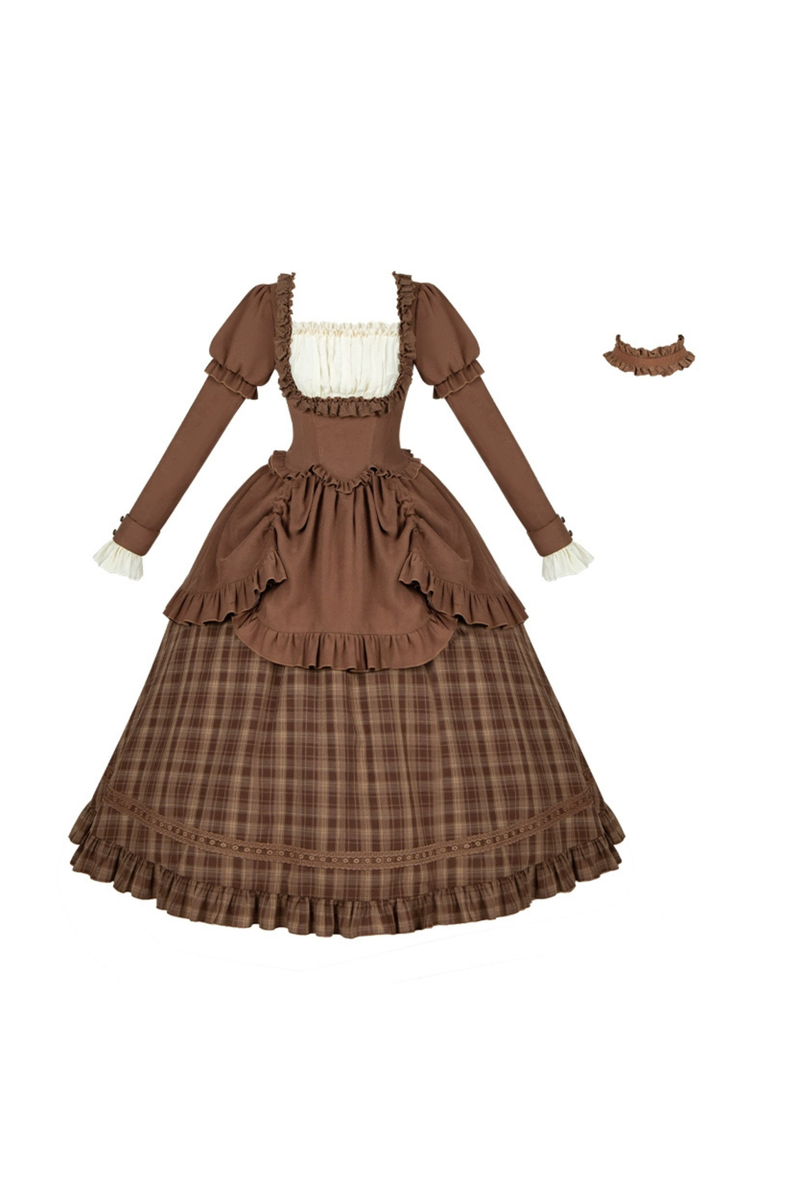 Sweet Checked Doll Dress + 2-way Ribbon + Bow + Hat