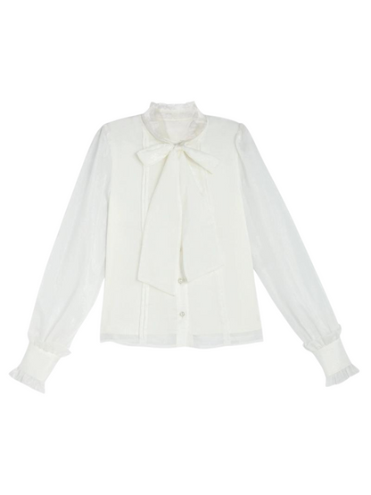 Chiffon Ruffled Bow Tie Shirt + Forest Oil Paint Taste Suspender Dress