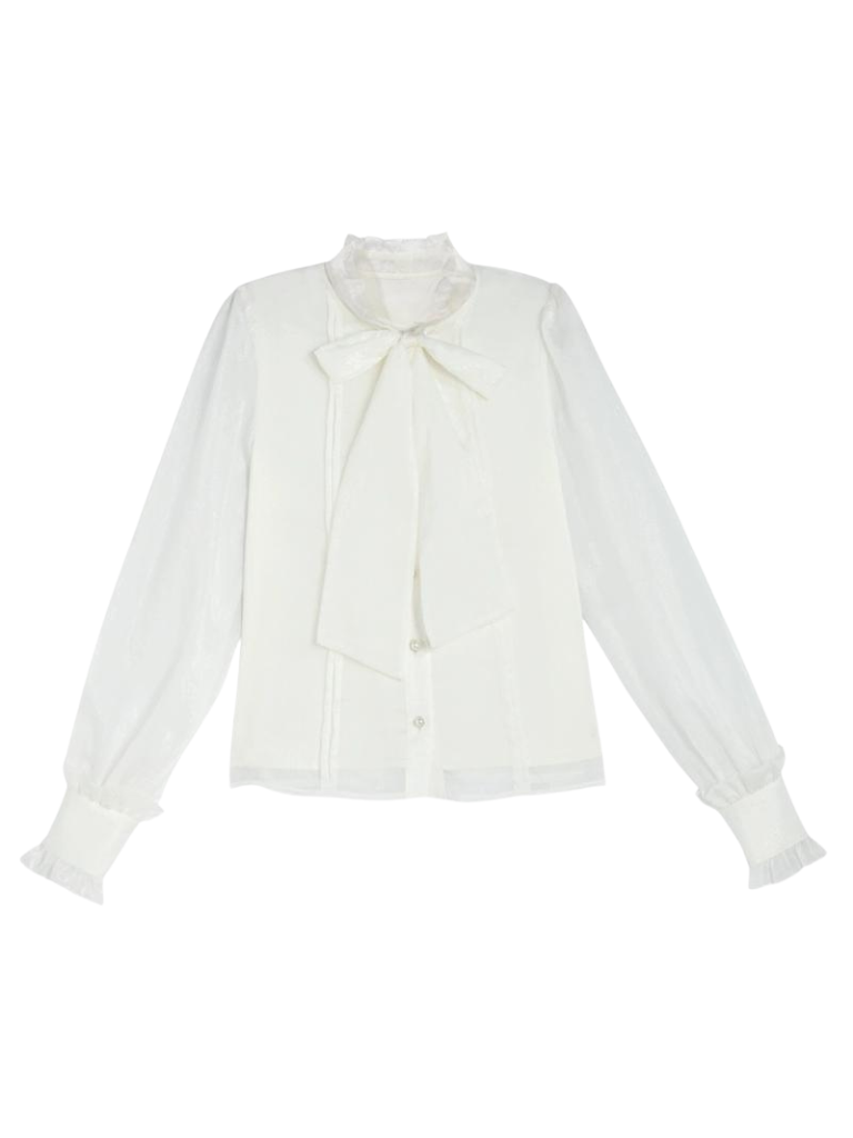 Chiffon Ruffled Bow Tie Shirt + Forest Oil Paint Taste Suspender Dress