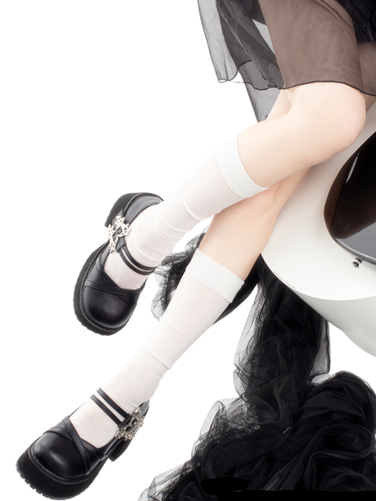 College Style Butterfly Platform Block Heel Shoes