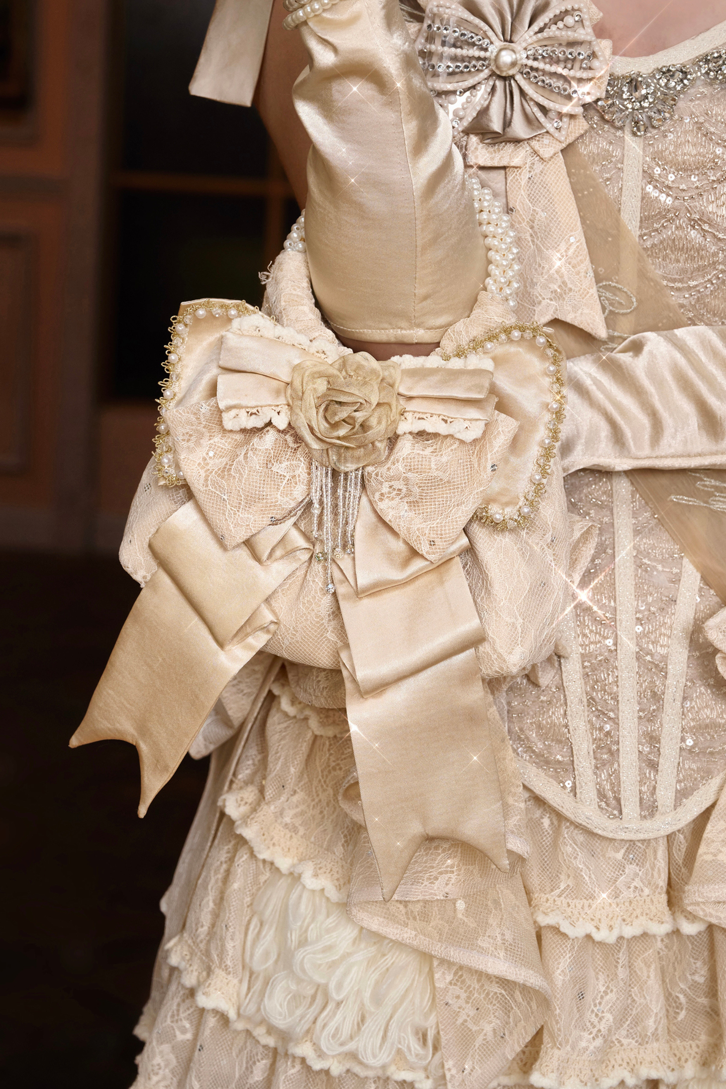 Satin Ribbon Pearl Handbag