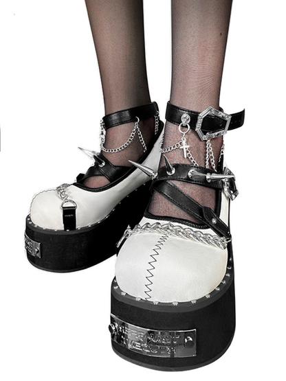 Dark Rose Witch Punk Rivet Round Toe Platform Shoes