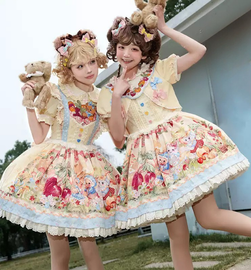 [pre-order] Carrot Print Layered Dress + Suspender Dress + Apron