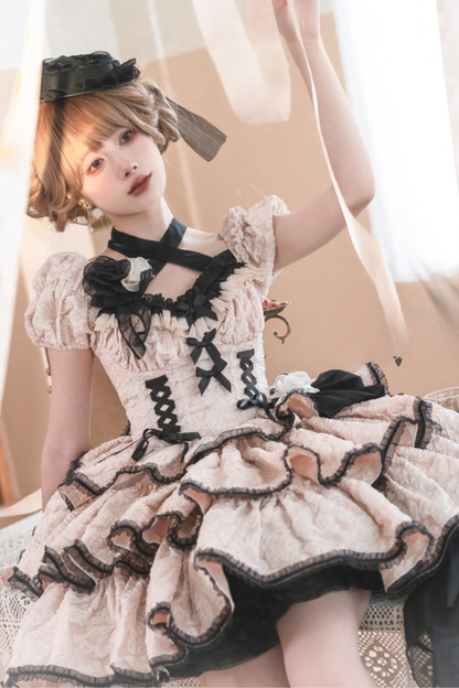 Sweet Dark Lace Up Lolita Dress