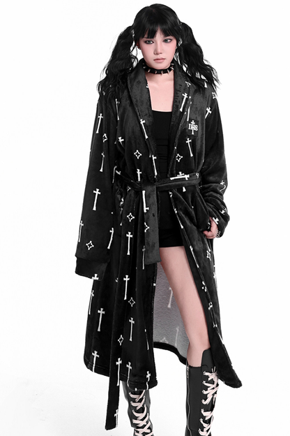Gothic Cross Flannel Nightgown Coat + Loose Pants + Jacket