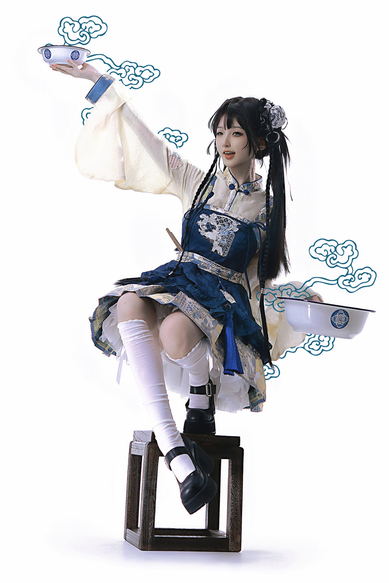 Chinese-style Suspender Skirt + Shirt + Accessories