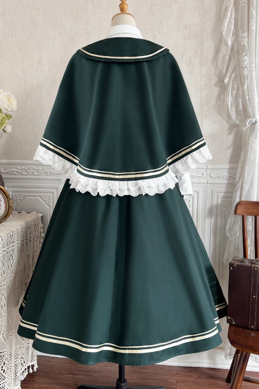 New Time Traveler Short Cape + Blouse + Lace-up Flare Skirt